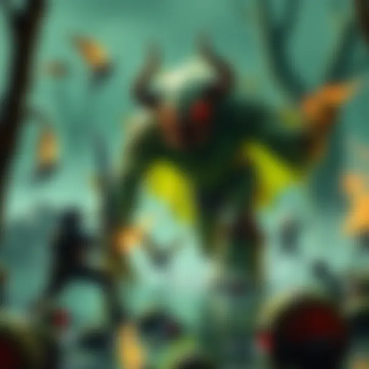 A player fights a challenging miniboss surrounded by a toxic swamp and difficult enemies in a popular video game