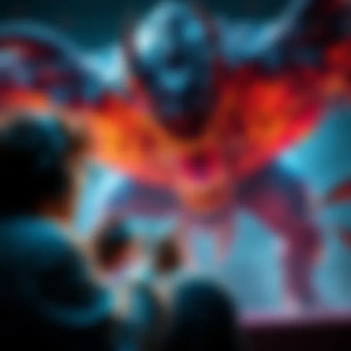 Player battling a game beast Gamer focused on defeating a large, fierce creature in a video game, controller in hand and intense concentration on their face.