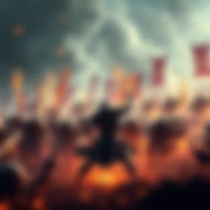 A gamer uses a sword to fight against a large group of enemies on screen