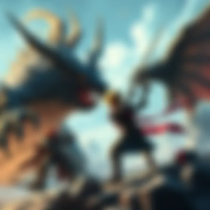 A player engaged in an exciting fight with a large, fierce monster in a fantasy setting, showcasing their skill and determination.