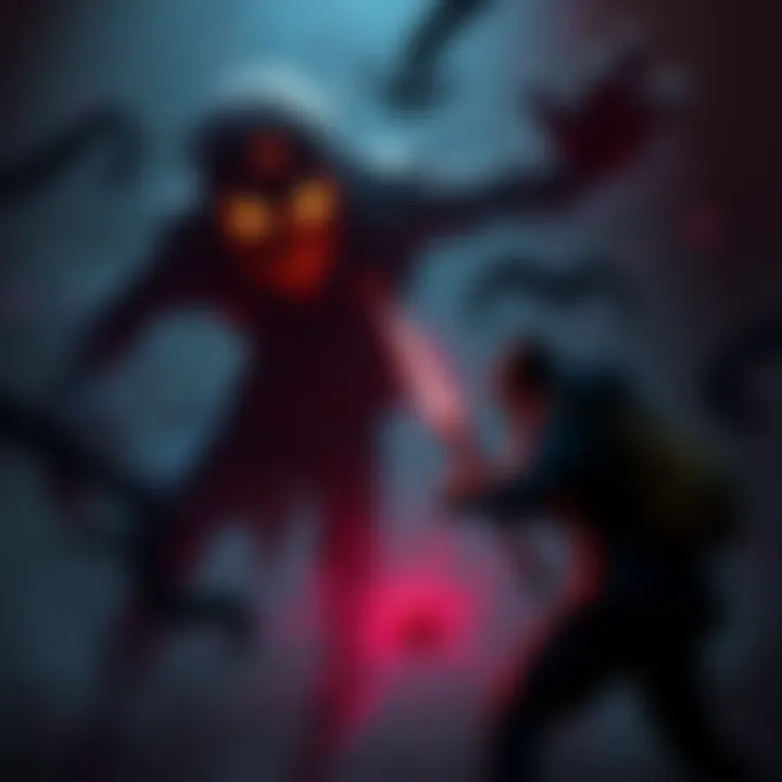 Player battling Nameless Puppet boss A gamer fights the Nameless Puppet boss in a dark, eerie environment, showcasing intense action.