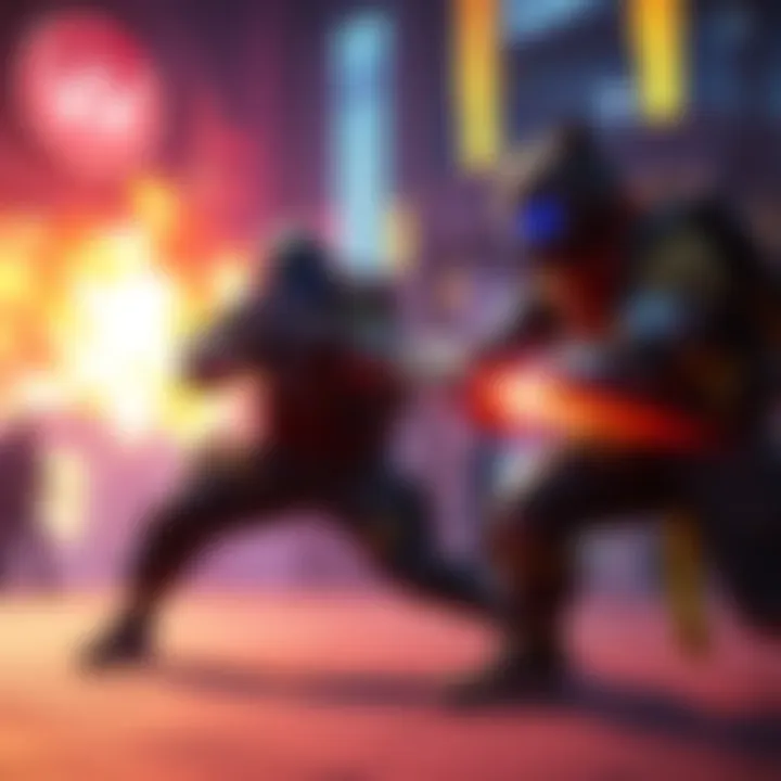 Player battling Watchdog duo A player engages in an intense solo fight against the Watchdog duo, showcasing their skills and determination in a vibrant gaming environment.