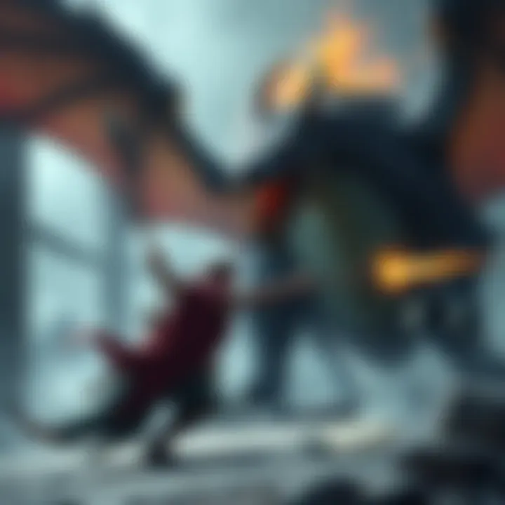 A tense scene of a player fighting the dragon Wtaf Bayle, showcasing the struggle and intensity of the battle in a fantasy game setting.