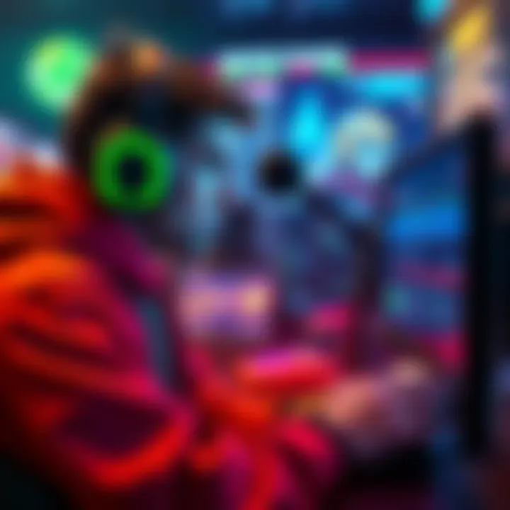 A gamer focused on their screen, analyzing performance metrics to improve their behavior score in a game