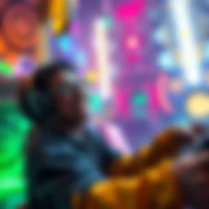 A gamer smiles while playing Bioshock, immersed in the unique game map with colorful environments and intriguing design elements.