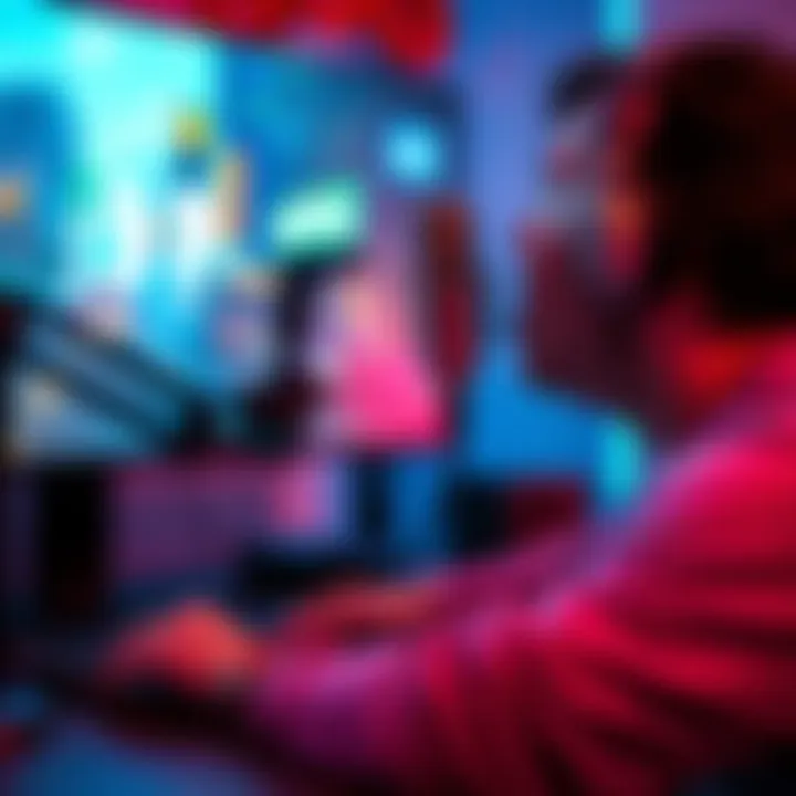 A player in a gaming setup with a microphone, causing distortion in the game sound due to breathing noises, while City Streets is displayed on the screen.