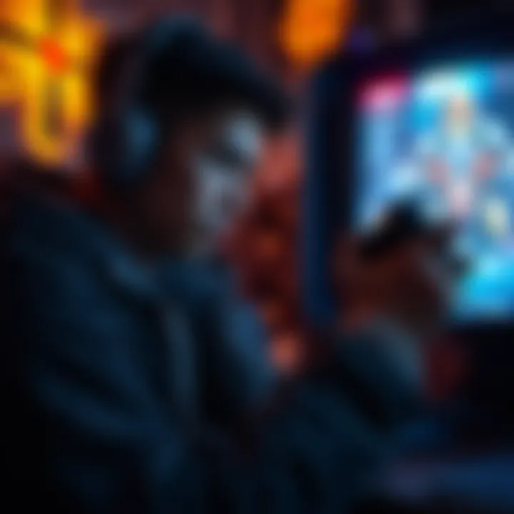 A gamer focused on the screen while holding a broken controller, showing signs of frustration and adaptation during gameplay