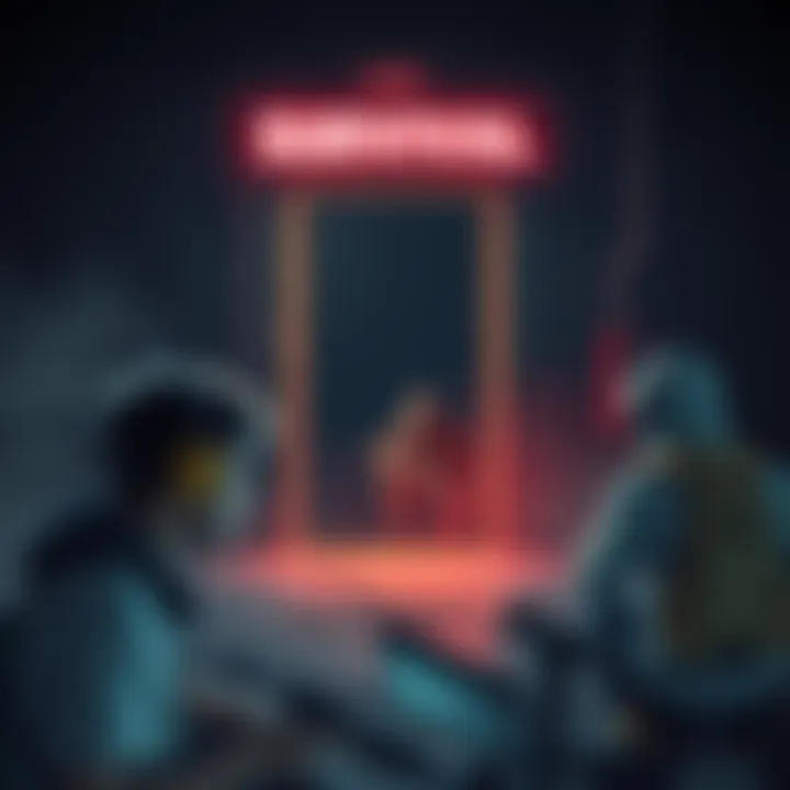 Player camping at exit gate in a game A gamer sits by an exit gate, while others face an approaching killer, illustrating a strategy of deception in competitive gaming.