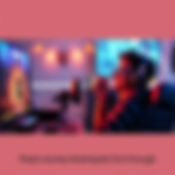 A gamer smiles while sitting in front of a screen, celebrating the completion of their first game playthrough, surrounded by gaming gear.