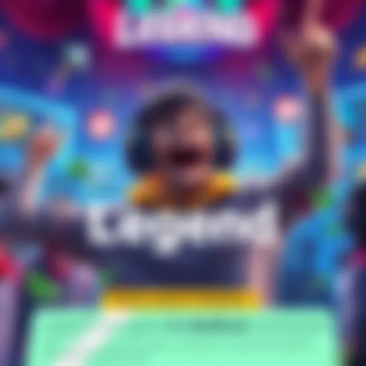 A gamer joyfully celebrates reaching Legend status in Seedlock, surrounded by colorful game graphics and their silver-ranked friend's avatar.