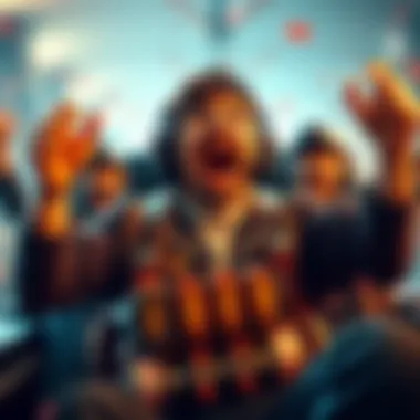 Player Celebrating in Railjack A gamer celebrates after a long session in Railjack gameplay, showing expressions of joy and relief after gaining new abilities and character freedom.