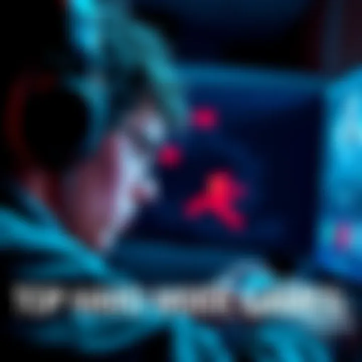 Player facing a tough challenge in a video game A gamer intensely focused on a screen, struggling through a difficult level of a video game, showcasing hard mode gameplay.