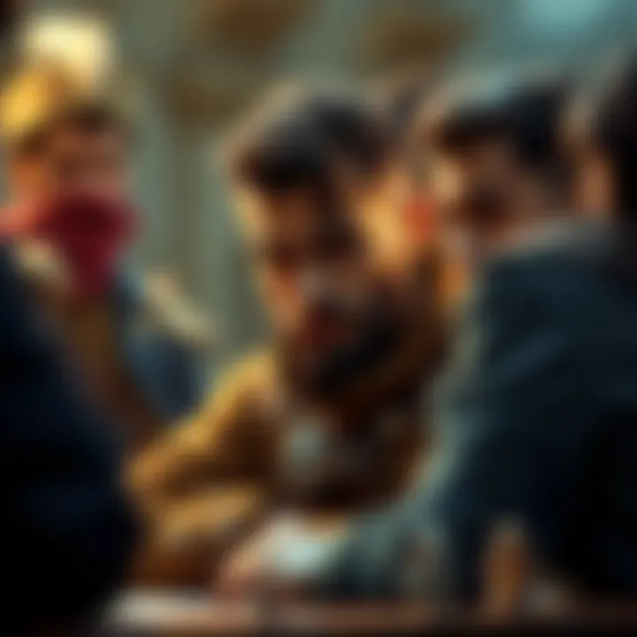 A tabletop role-playing game scene showing a player character looking conflicted while friends discuss their quest. The character has a determined expression, hinting at personal motives that clash wi...