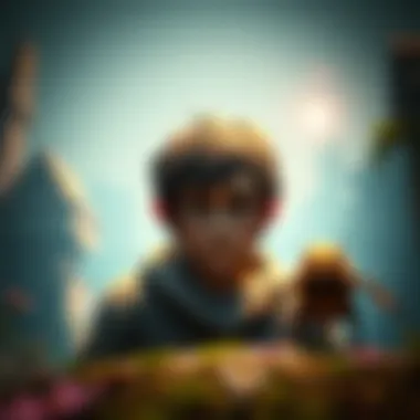 A player character looking worried as a tiny creature approaches in a video game demo