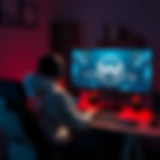 A gamer sitting at a desk, looking at a computer screen displaying Destiny 2 and Warframe logos, pondering their choice.