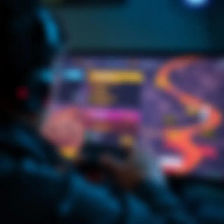 A gamer looks at multiple storylines on a screen, considering different choices in a role-playing game.