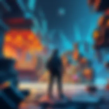 Player Collecting Loot A gamer stands in a virtual world, looking at a pile of colorful loot and gear, pondering their next move in the game.