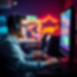 A focused player sitting at a computer, visibly anxious while trying to complete a challenging video game level, with a game controller in hand.