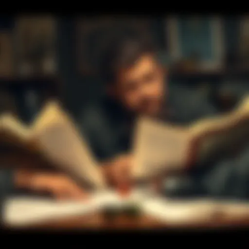 A frustrated Dungeon Master looks at a confused player while holding game rulebooks on the table, surrounded by dice and character sheets.