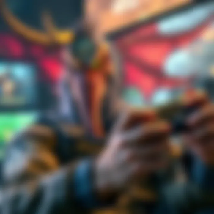 Player with controller in Monster Hunter Rise A player looks concerned while playing Monster Hunter Rise, holding a gaming controller, surrounded by game visuals and wirebugs in the background