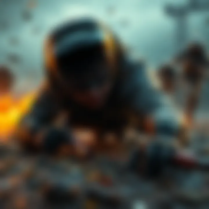 A player struggling on the ground after failing an attack against a hurricane bombardier, showing determination and frustration.