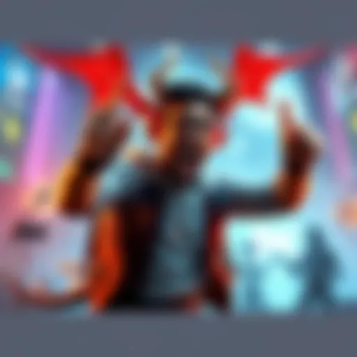 A gamer celebrating victory after defeating a devil character in a video game, showing excitement and relief.