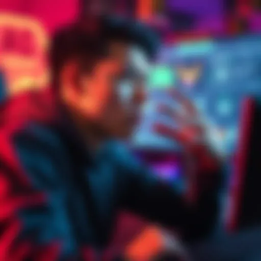 A gamer looking frustrated while playing, with a computer screen displaying low crit damage stats in the background.