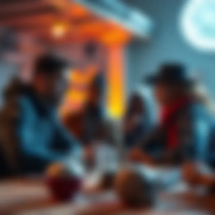 A tabletop game scene where a player shares their character's expanded backstory with friends while the DM looks concerned.