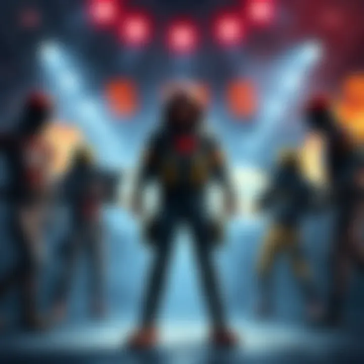 Player Dominates Combat Match A skilled player stands confidently in the center, showcasing an impressive score while three defeated teams look on in disbelief.