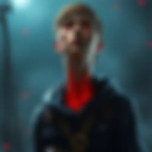 A game character with an unusually long neck after revival during a Lich hunt