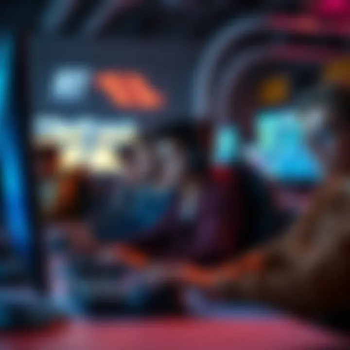 A group of diverse gamers looking concerned while playing at computers, with a focus on one screen showing statistics, symbolizing the hidden player losses in gaming.