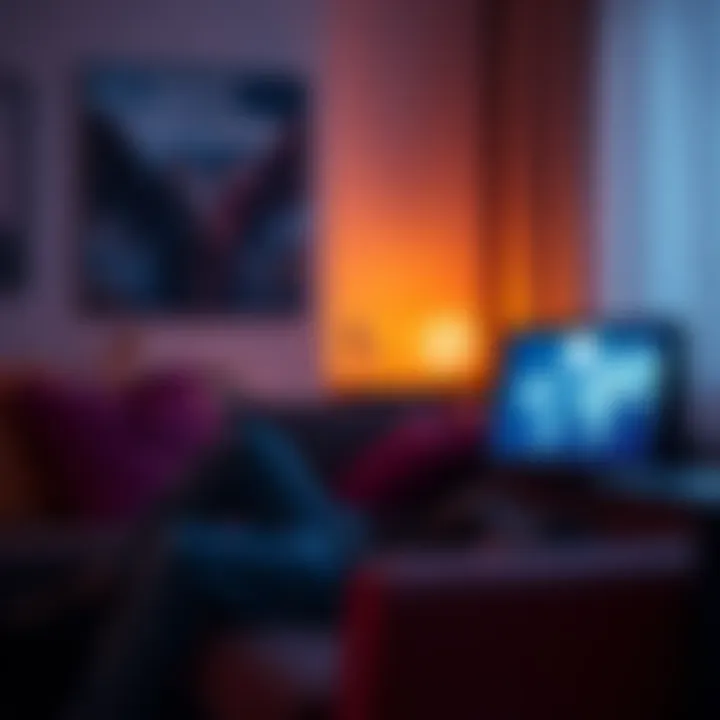 A gamer sitting on a couch, focused on playing Death Stranding on a PS5, showing a mix of calm and concentrated expression, with the game's graphics displayed on the screen.