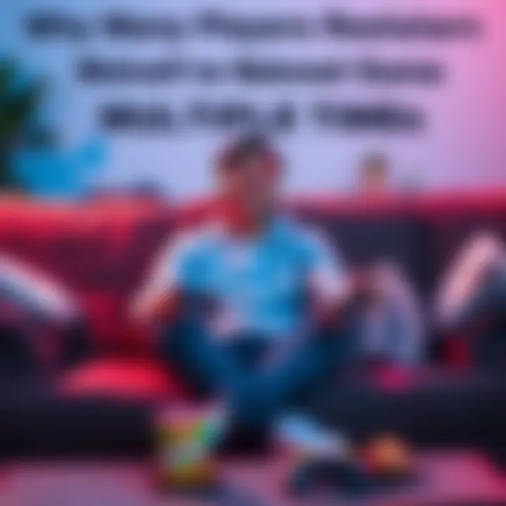 A person sitting on a couch plays a video game, focused on the screen with a joyful expression, surrounded by game controllers and snacks.