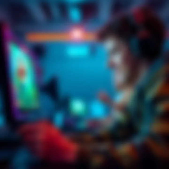 Player enjoying a game A gamer focused on a screen, celebrating a small victory in a low-stakes gaming moment