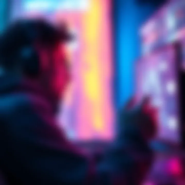 A gamer looks frustrated while staring at a frozen game screen, indicating game lag issues.