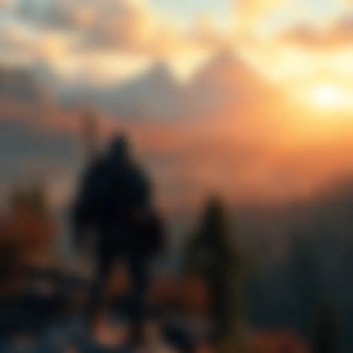A gamer character in armor exploring a beautiful landscape filled with mountains and forests in Expedition 33