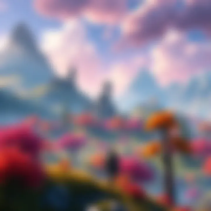 A gamer navigating through a colorful, open-world fantasy landscape with mountains, forests, and a castle in the distance.