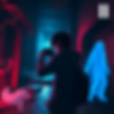 A character cautiously exploring a haunted area in Fatal Frame II, capturing ghostly figures with a camera.