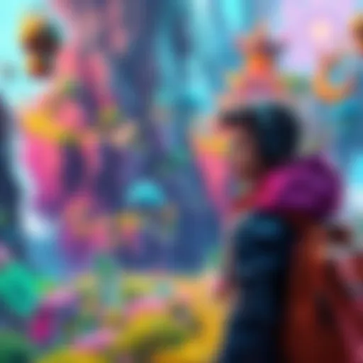 A gamer looking around in a colorful game world, deciding whether to use a guide or rely on their instincts.