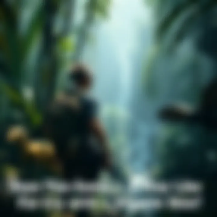 A player in a vibrant jungle environment, resembling Avatar, with lush greenery and exotic creatures around them