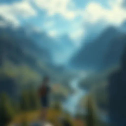 A gamer exploring a large open-world environment filled with mountains, forests, and rivers, showcasing freedom in gameplay.