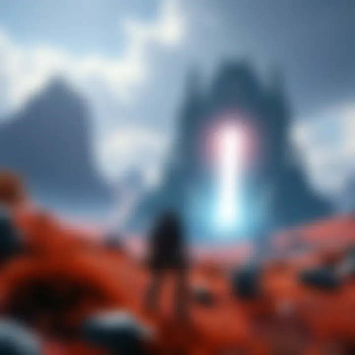 A player character in a futuristic landscape, looking at a glowing structure, representing the challenges of returning to Shadow Keep in the game.