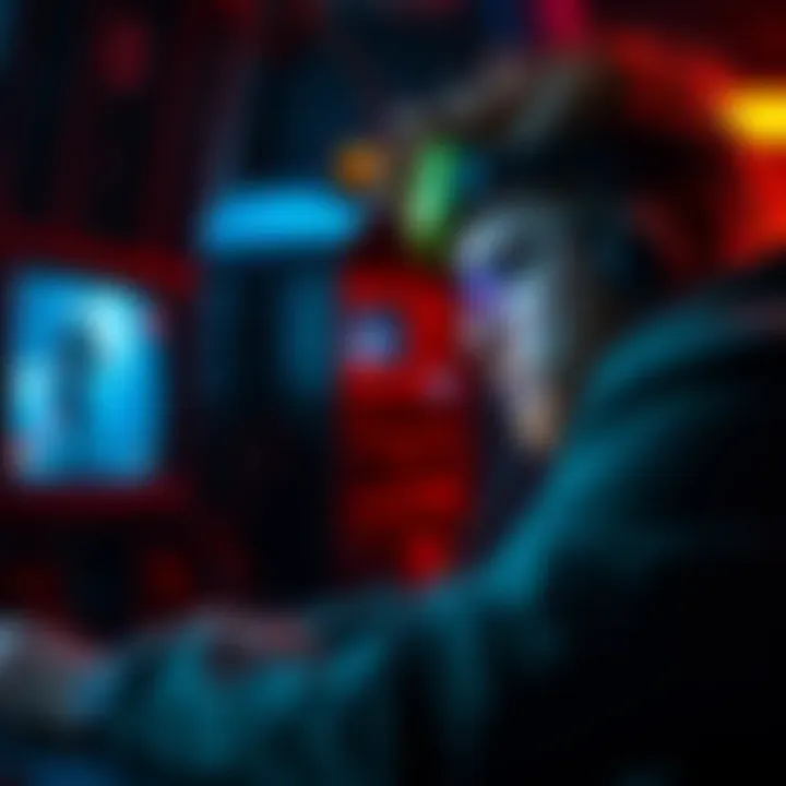 Player in extraction shooter game A player focused on a screen while playing an extraction shooter game, showcasing intense concentration and strategy during gameplay.