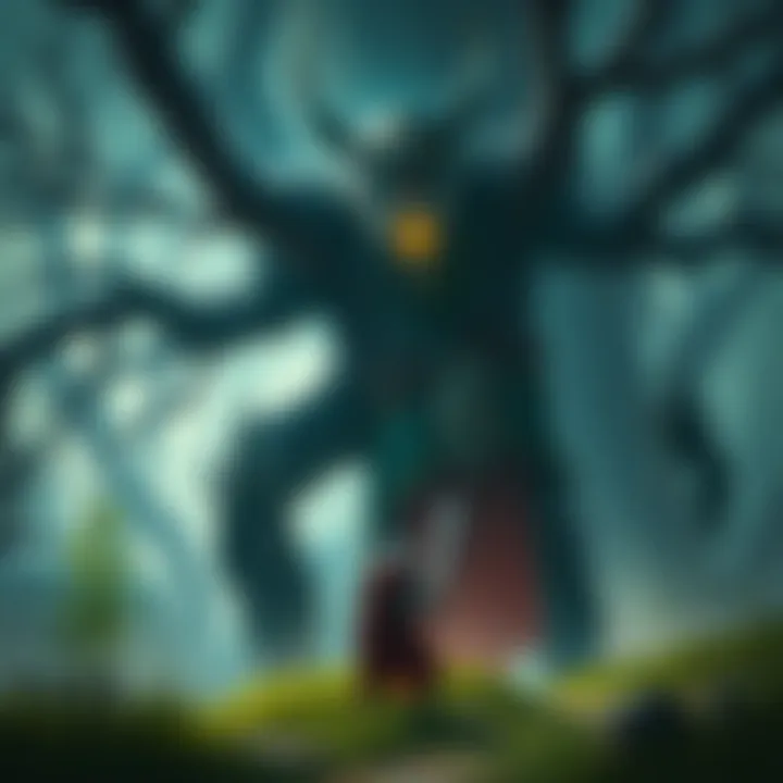 Player facing the Tree Sentinel in Elden Ring A player character battling the Tree Sentinel, a large armored knight, in a dark, mystical environment.