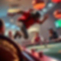 A player in a game falls off the edge while reaching for a card