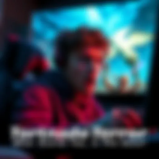 A gamer with a shocked expression playing a horror game featuring a Wendigo and a tornado scene