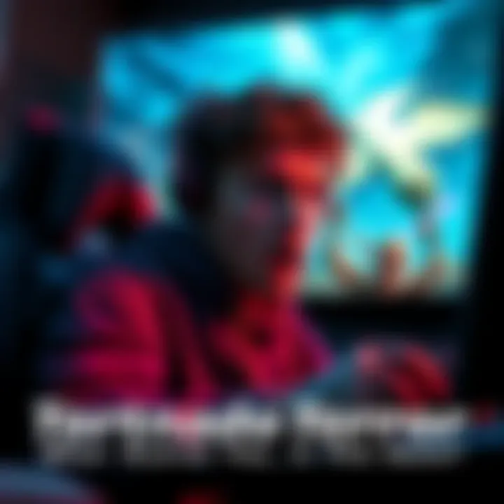 Player experiencing fear in a game A gamer with a shocked expression playing a horror game featuring a Wendigo and a tornado scene