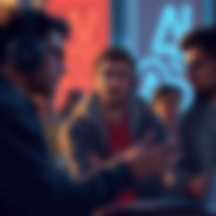 A player discussing feedback on a game host's build with a concerned expression, while others listen in the background.