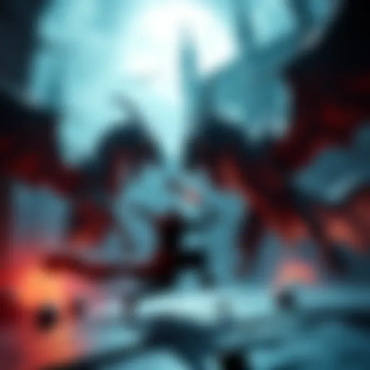 A player battles two Bell Gargoyles in a dark, eerie setting filled with stone architecture, showcasing intense action and strategy.