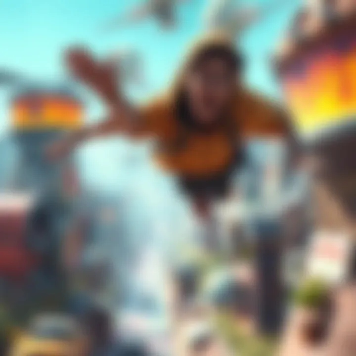 Player Floating After Game Glitch A player is shown floating in mid-air during gameplay after experiencing a glitch, with a shocked expression on their character's face in a vibrant game environment.